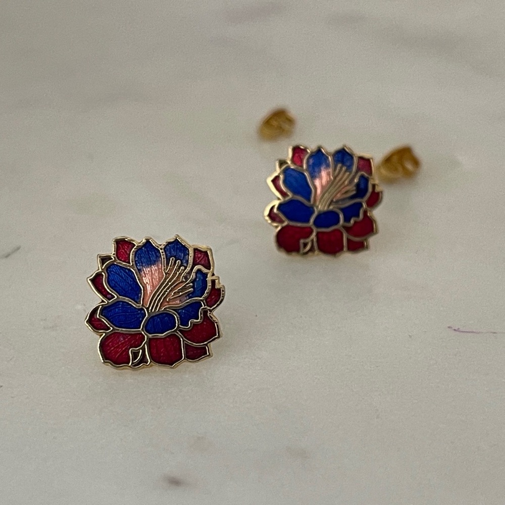 Cloisonné post earrings.